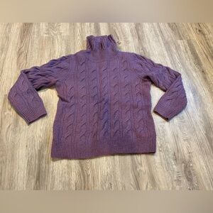 LL Bean Purple Waffle Cowl Turtleneck Wool Blend Pullover Tunic Sweater Medium